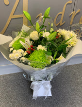 Load image into Gallery viewer, Aqua Hand Tied Bouquet- white Christmas