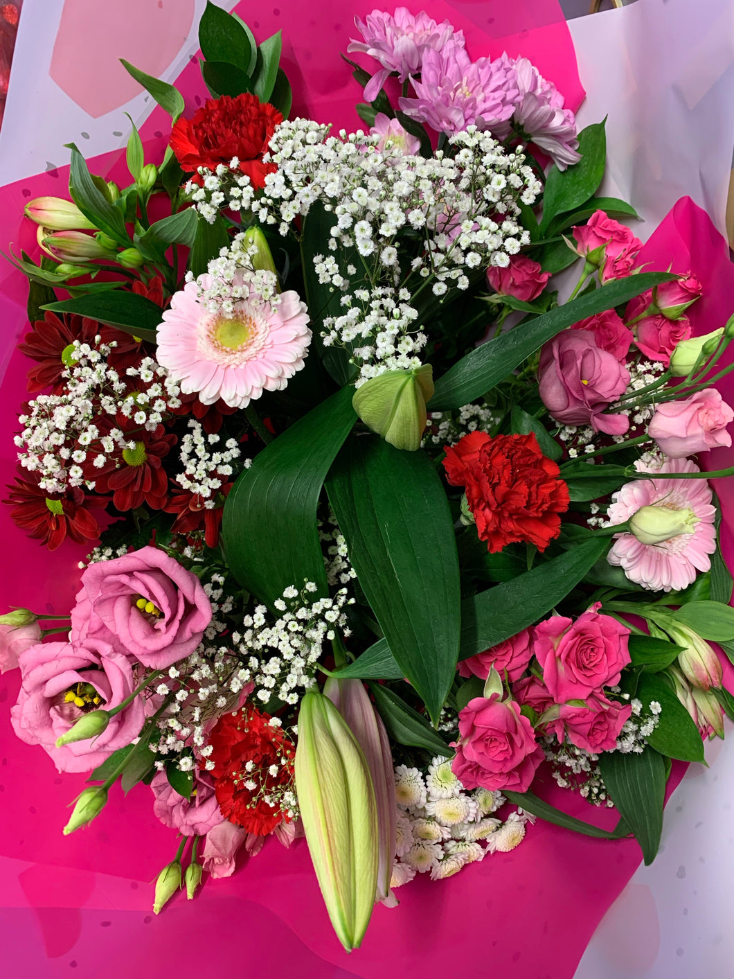 Pink & Red Valentines hand-tied bouquet