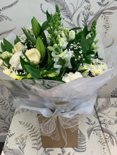 Load image into Gallery viewer, Elegant Mum - Aqua Hand Tied Bouquets -  whites &amp; greens
