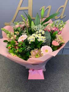 Special Mum Aqua Hand Tied Bouquets - Pastel Pinks and Whites
